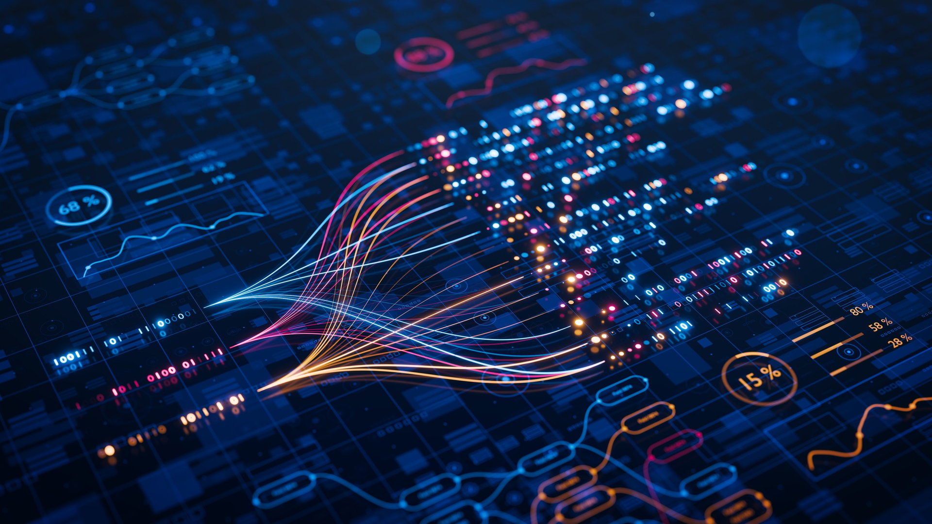 AI powers big data analysis and automation workflows showcasing digital transformation
