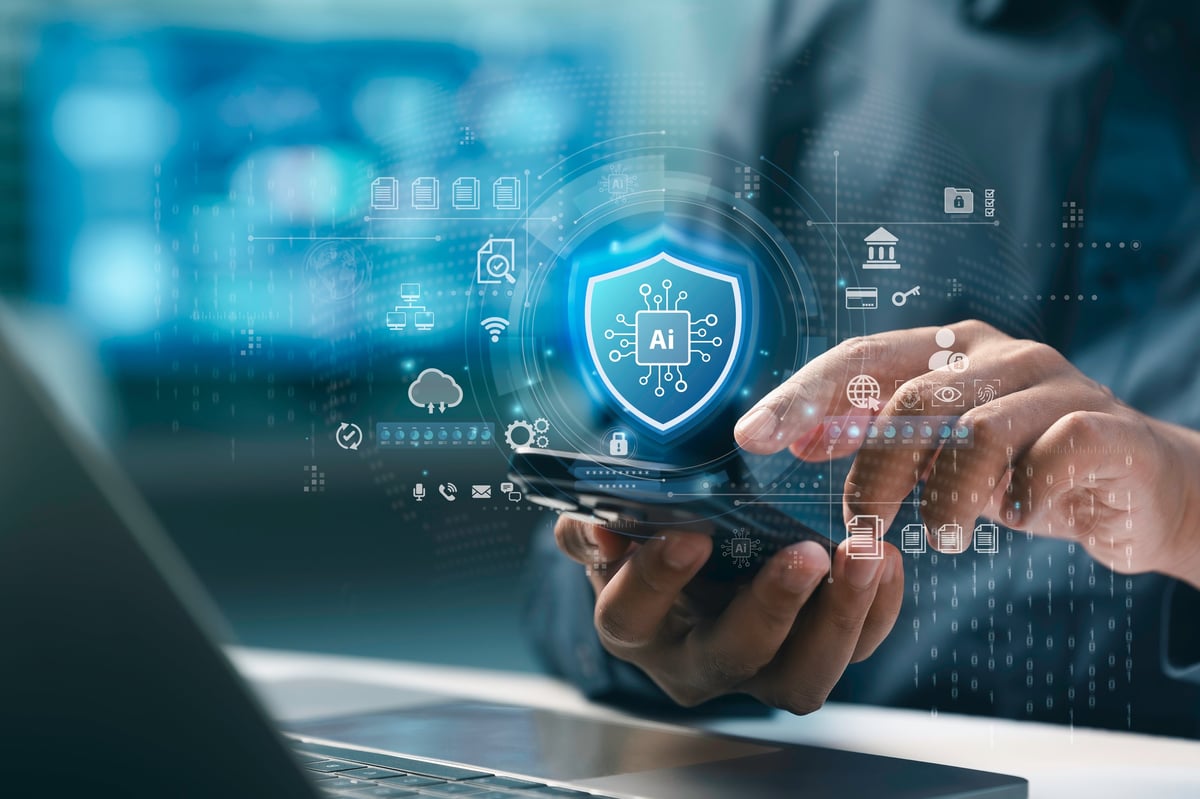 Cybersecurity and data protection concept with AI technology for security and privacy management