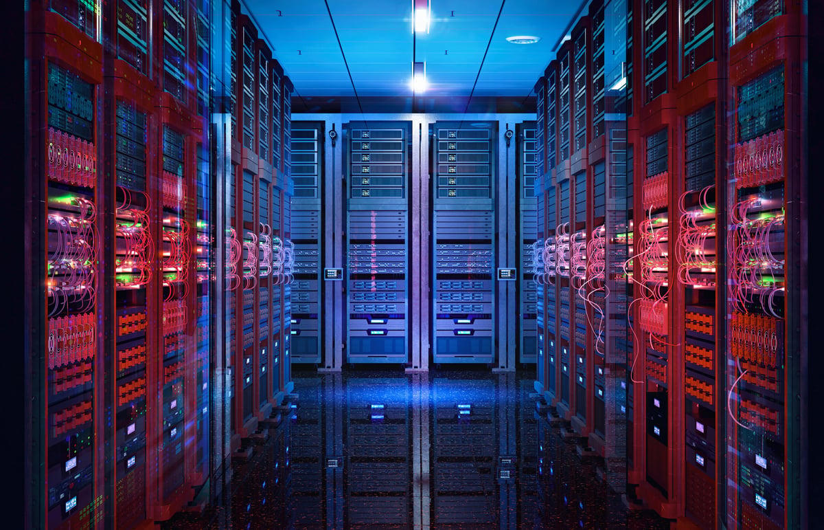 Data center server racks, IT modern hardware server room
